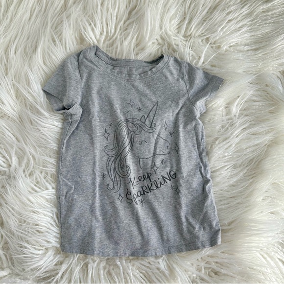Cat & Jack Target Toddler Girls Grey Unicorn Short Sleeve Shirt Size 4T - Picture 1 of 2